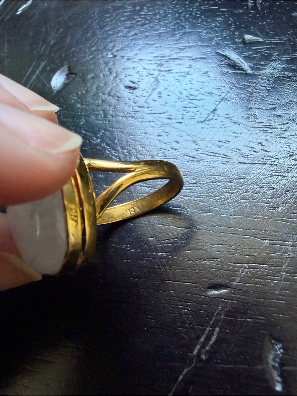 Gold Filled Natural Moonstone Oval Statement Ring - Size 11 - Picture 5 of 5